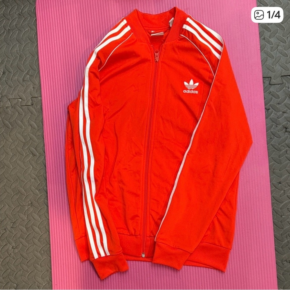 Adidas Vibrant Red Jacket with White Stripes